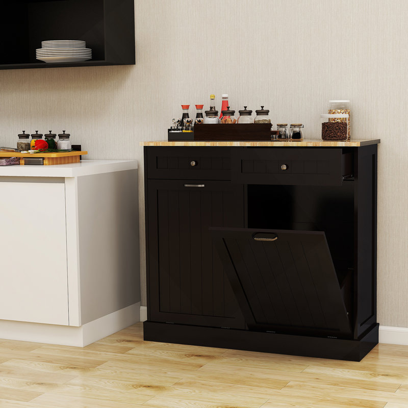 Armoire à ordures inclinable à deux tiroirs et à deux compartiments pour la cuisine, offrant beaucoup de rangement et une organisation facile