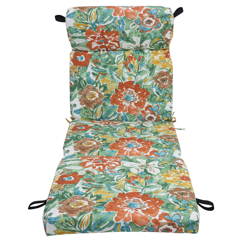 72-Inch By 24-Inch Outdoor Chaise Lounge Cushion, White/Sun River Mist Floral
