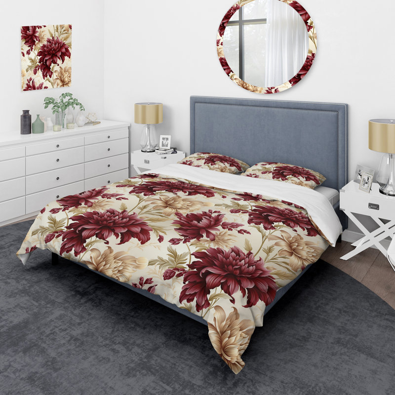 Literie Renaissance Revival Victorian, Housse de couette pour grand lit et 2 taies décor