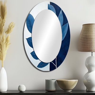 Harmony I - miroir décoratif floral ovale bleu sur métal
