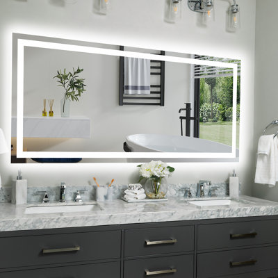 Miroir de salle de bain 60 po x 28 po à DEL sans cadre, miroir intelligent