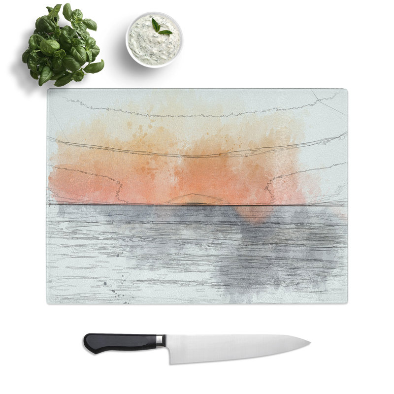 Tempered Glass a Sunset Sketch Chopping Board, 20 cm x 28.5 cm