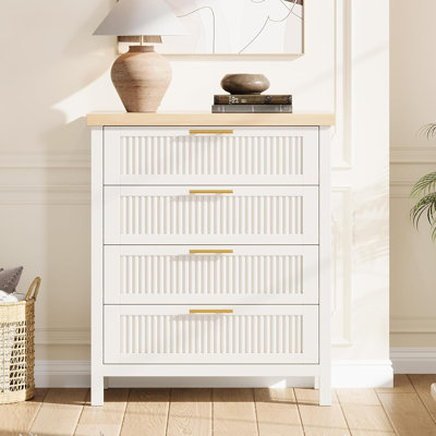 Commode cannelée 35,4 po avec 5 tiroirs, armoire de rangement haute pour chambre à coucher, salon, placard, couloir, blanc
