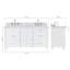 Meuble-lavabo double lavabo ARIEL Monroe de 61 po en bois massif blanc avec comptoir en marbre de Carrare italien de 1,5 po, lavabo rectangulaire central-99404995-131239046-131239049