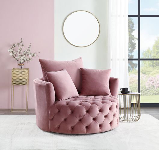Chaise d'appoint avec velours pivotant rose, Pink