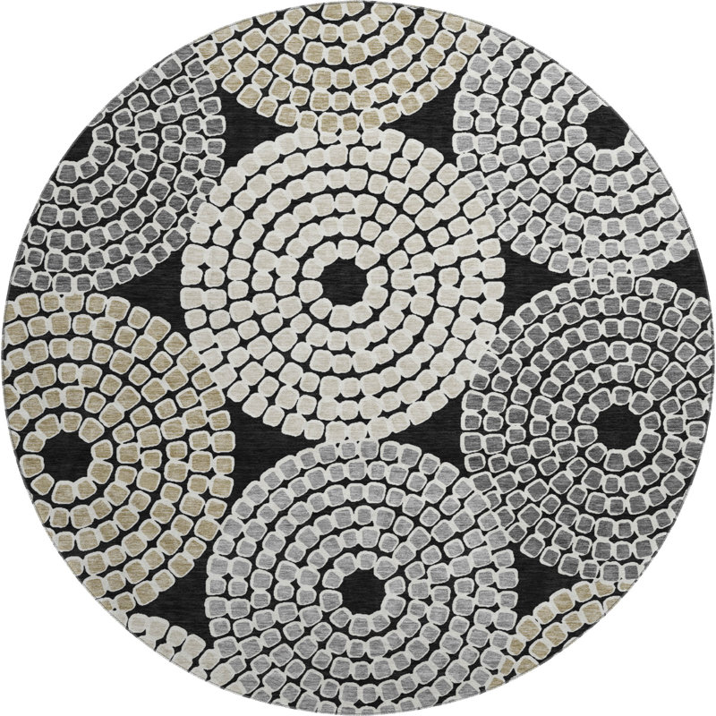Premium Machine Washable Prisco Black Rug, Round 8'