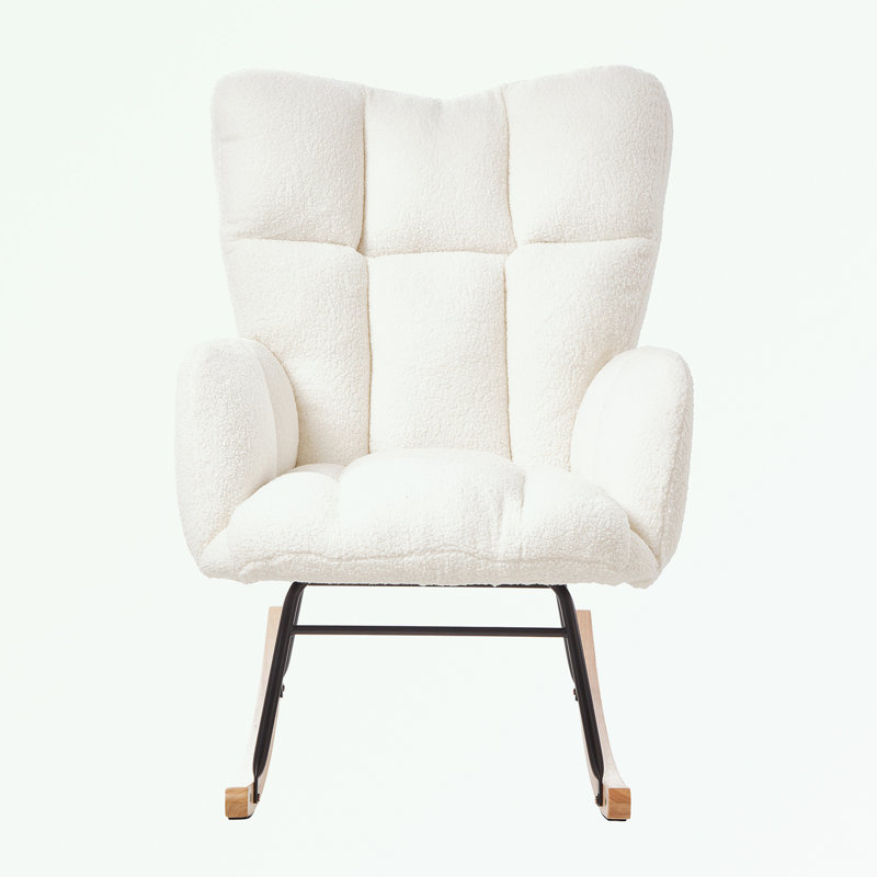 Chaise berçante capitonnée et rembourrée avec structure en métal, Ivoire ivoire
