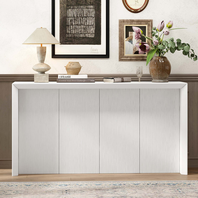 Console simple en placage de bois d'acacia avec motif ondulé, Beige