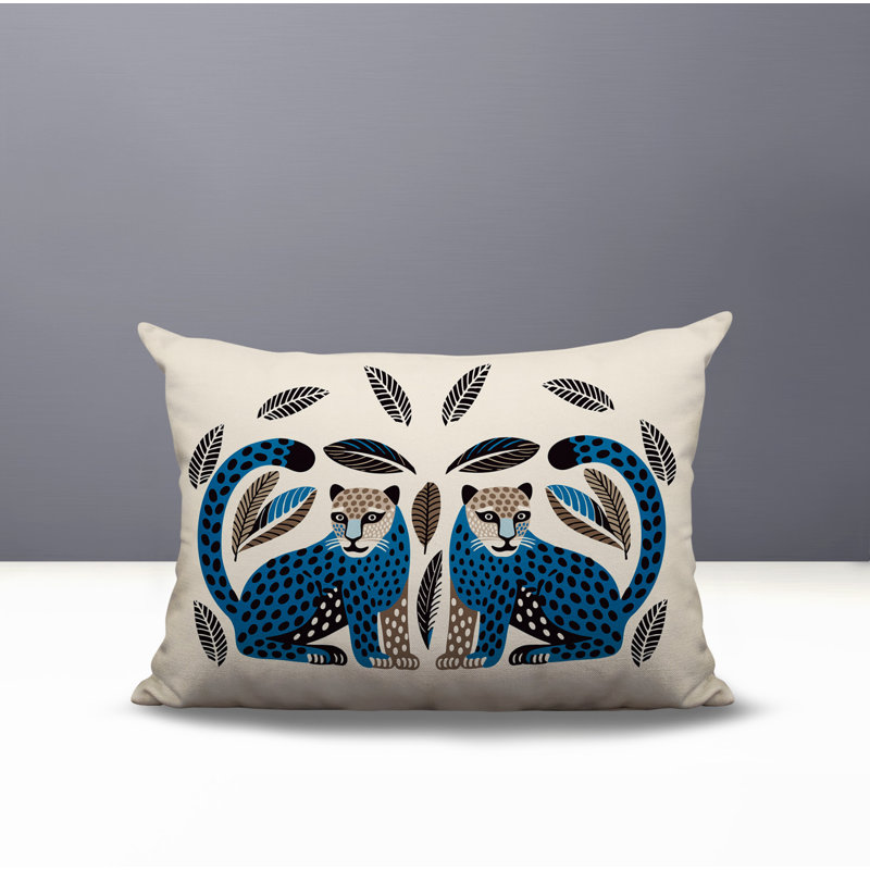 Coussin lombaire réversible Ayra Leopard, Rectangle H 14 po x l 20 po, Turquoise