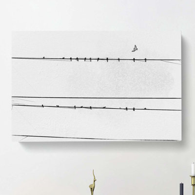 Birds On A Wire In Abstract - Wrapped Canvas