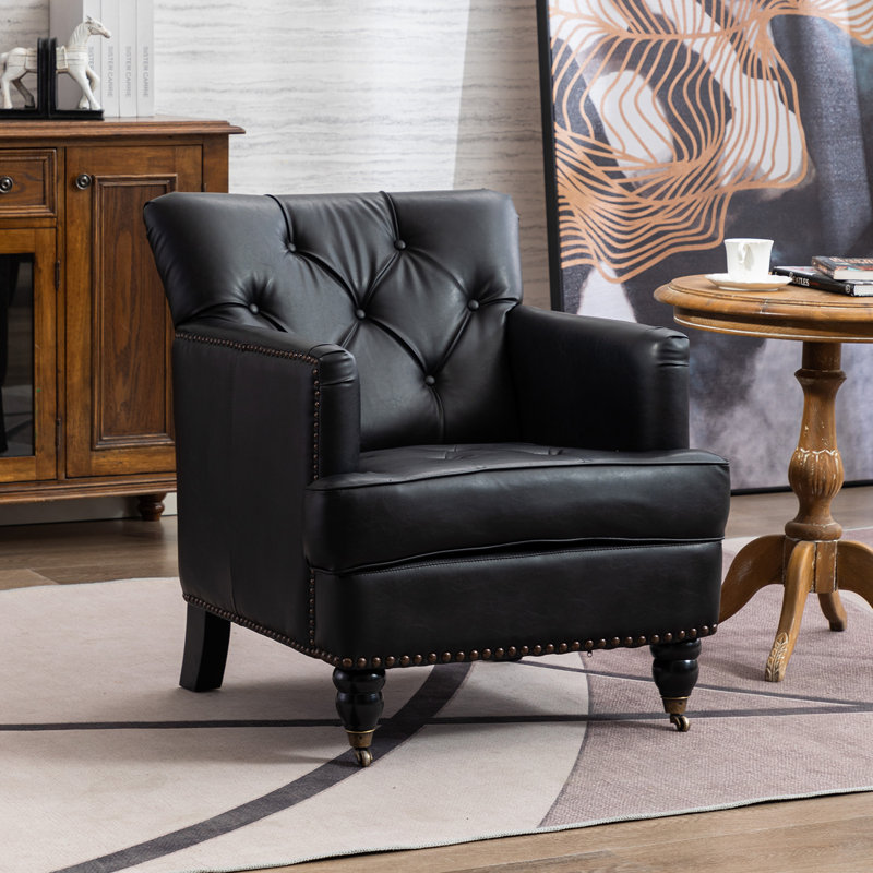 Fauteuil club en simili cuir Charlton Home® (brun), Similicuir noir