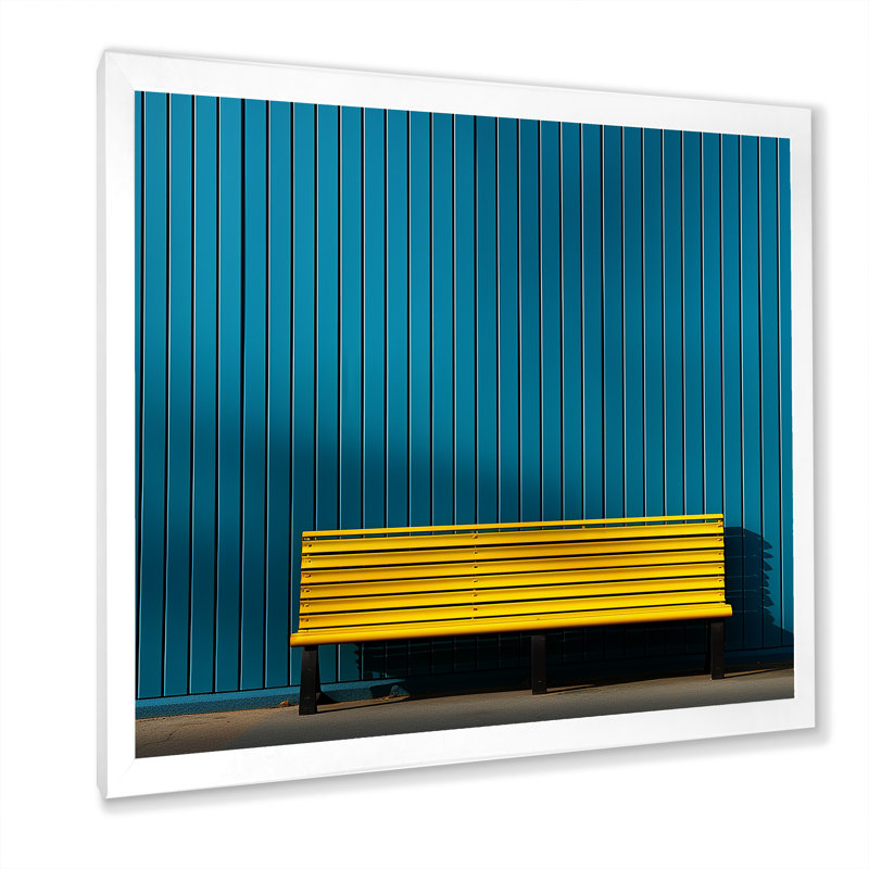 Jaune et bleu ordre linéaire zen II, H 36 po x l 36 po x P 1,5 po, Cadre simple blanc