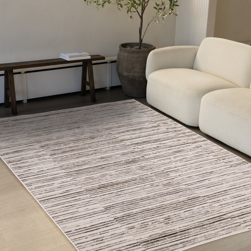 Tapis blanc rayé blanc à faible circulation, 5'3" x 7'7"