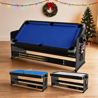 Table de jeu multifonctionnelle 3 en 1 de 2,13 m (7 pi) - Combinaison de hockey sur air, billard et ping-pong avec flux d'air haute performance, plateau rabattable facile et accessoires complets pour salle de jeux, salle de jeux pour hommes et divertissement familial.