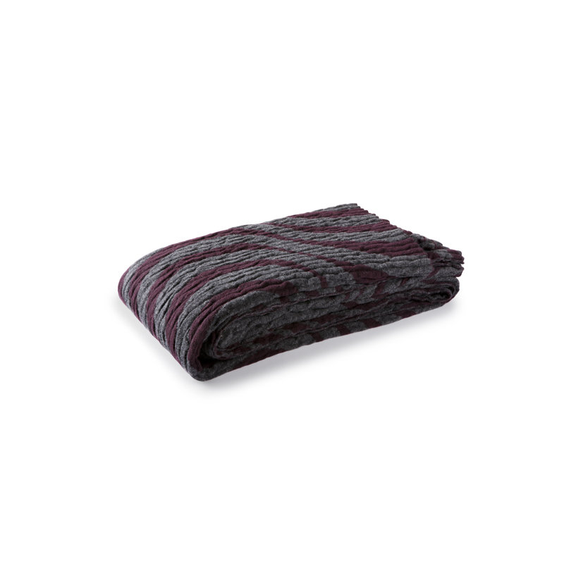 Knitted Throw Blanket, Charcoal Gray / Eggplant