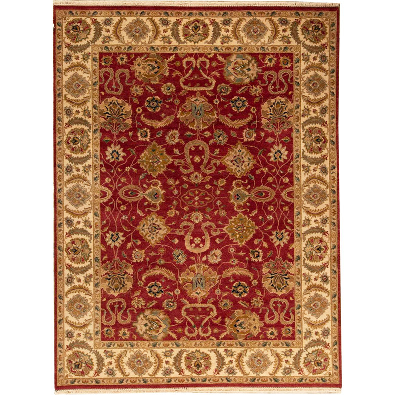 Tapis rouge et ivoire noué à la main de haute qualité