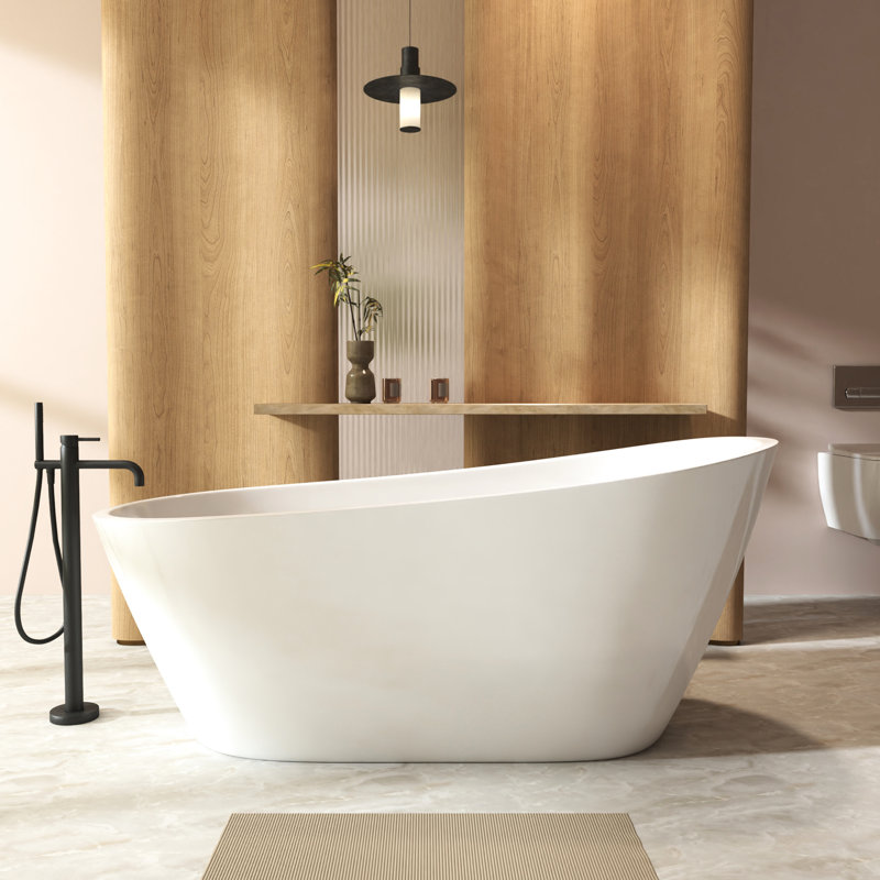 Freestanding 67 - Inch Oval Bathtub, Gloss White Finish, Overflow, Pop Up Drain, , Contemporary Design, Acrylic Soaking Tub For Bathroom