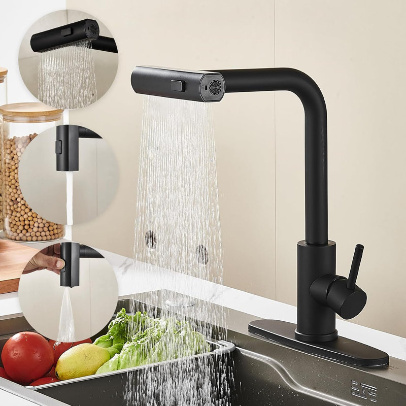 Robinet de cuisine moderne avec pulvérisateur rétractable, poignée à un trou à cascade tactile, robinet d'évier en acier inoxydable de style commercial