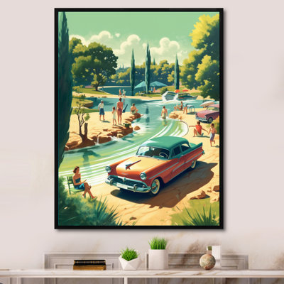 50's Vintage Cars By The Beach III - Retro Car Wall Art Living Room