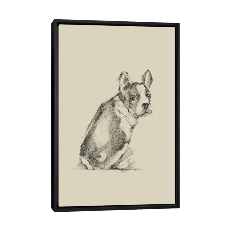 « chiot dog eyes iv », reproduction sur toile tendue Ethan Harper, Toile avec cadre noir, Pas de tapis