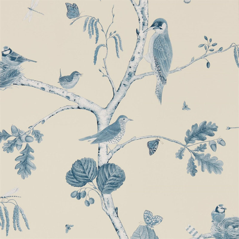 Woodland Chorus Wallpaper, Indigo/Ecru