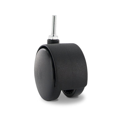2-3/8" Wheel Diameter | Black Nylon Swivel Hooded Hercules Twin Wheel Caster | 1/4-20 X 1" Threaded Stem | Swivel Radius Of 2-3/16" | By Outwater
