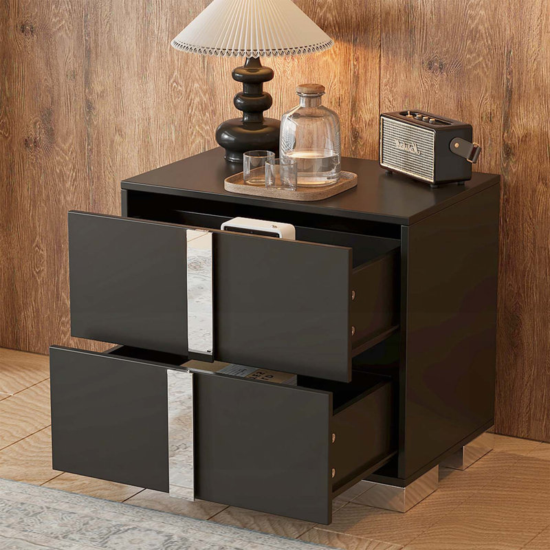Table de chevet avec 2 tiroirs pour un rangement et un style améliorés, Noir