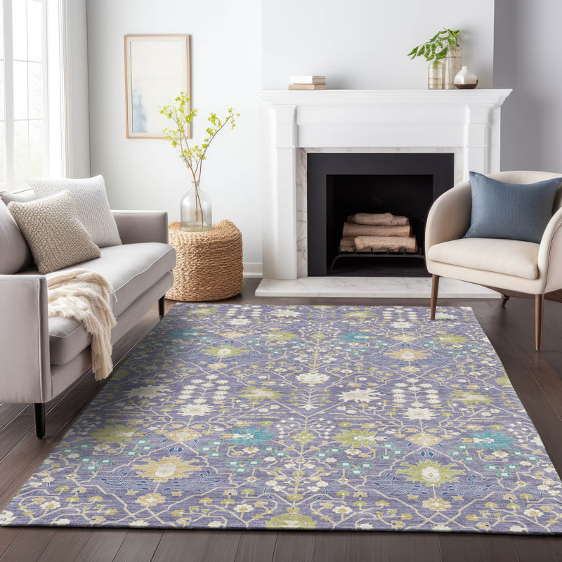 Lavender Flat Woven Synthetic Washable 5' x 7' Area Rug