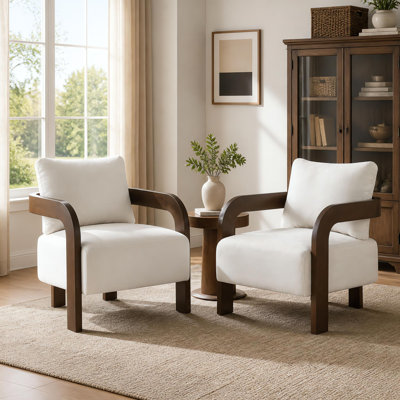 Warden Mid-Century Modern Upholstered Accent Chair with Curved Solid Wood U-Frame & Removable Square Back Pillow for Living Room, Reading Nook