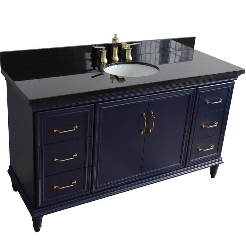 Ensemble de meuble-lavabo simple Fountainbleau, Bleu, Noir, 61"