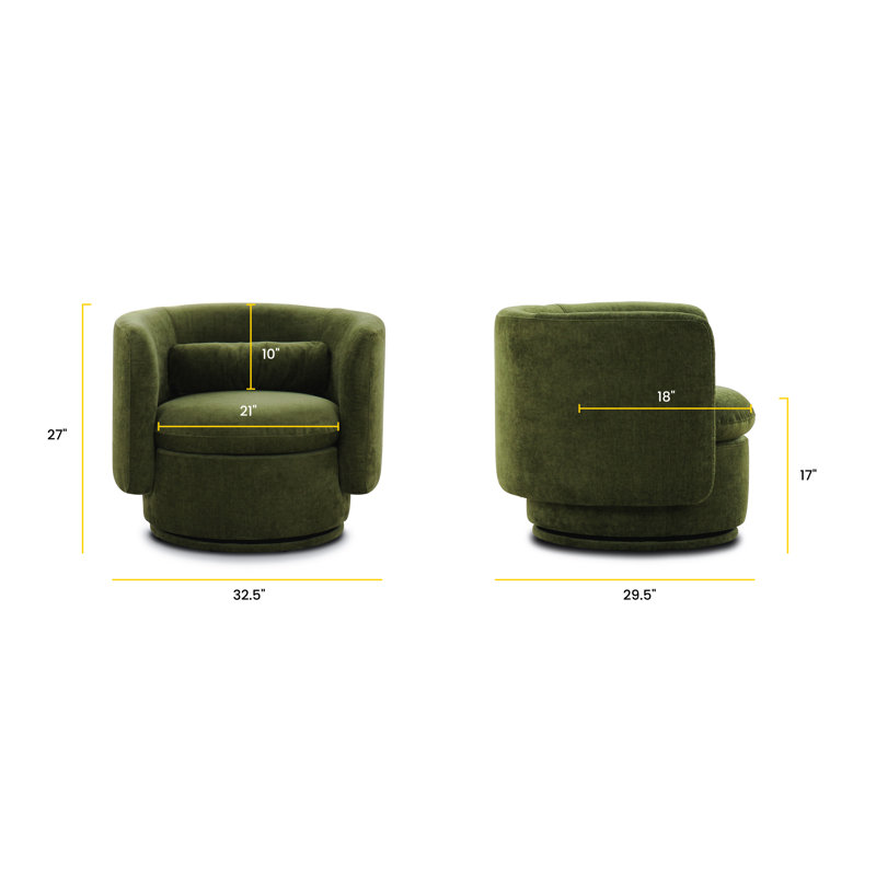 Fauteuil Chesterfield pivotant l 32,5 po Bradd, Velours vert délavé