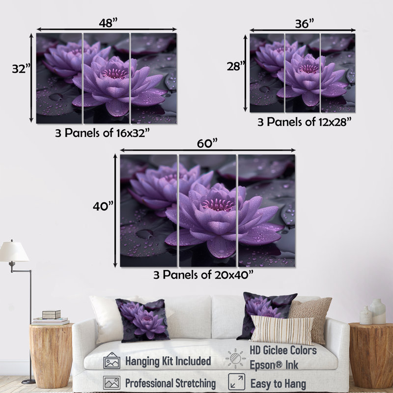 Ensemble d'art mural Saltzman - Lotus, H 40 po x l 60 po x P 1 po