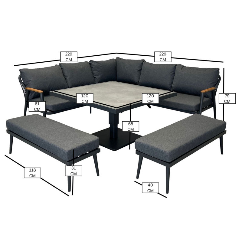 8 - Person Patio Dining Set with Square Table, Black