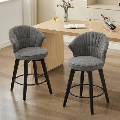 Ensemble de 2 tabourets de bar pivotants à hauteur de comptoir, chaises rembourrées en chenille avec large dossier pour bar, îlot de cuisine, salle à manger, gris foncé
