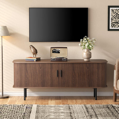 Buffet Buffet avec rangement, armoire de rangement cannelée à bord arrondi et portes coulissantes, café, console d'appoint avec crédence pour la vie, la cuisine, le couloir