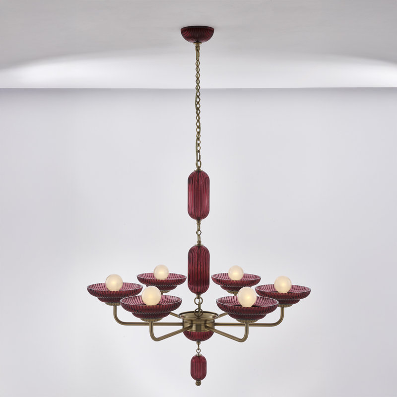 Verde 40-in 6 Light Socket Satin Brass Chandelier