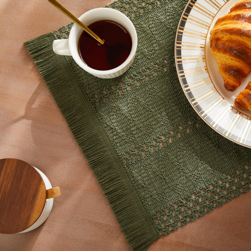 Macrame Style Boho Placemats Set of 4 (Olive)