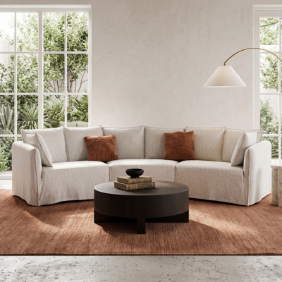 Curved Modular Sectional Sofa, Linen‑Blend Upholstery, Slipcover & Throw Pillows Included