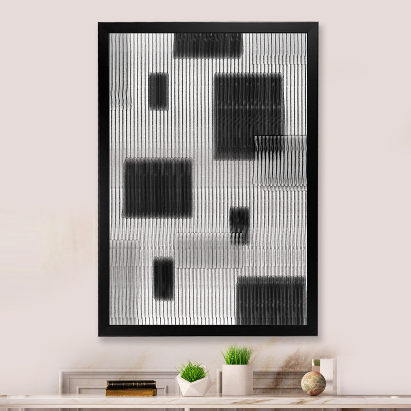 Art abstrait noir et blanc VI - art mural moderne et contemporain sur toile, Cadre photo noir, H 12 po x l 8 po x P 1 po