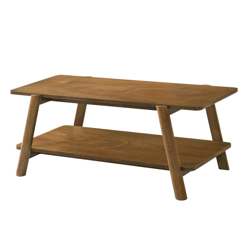 Table basse Mid-Century moderne en noyer, tablette de rangement en noyer