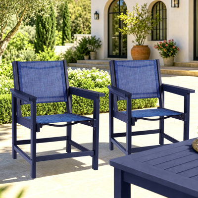All-Weather HDPE Patio Dining Chairs with Wood Texture Finish,premium comfortable textilene fabric