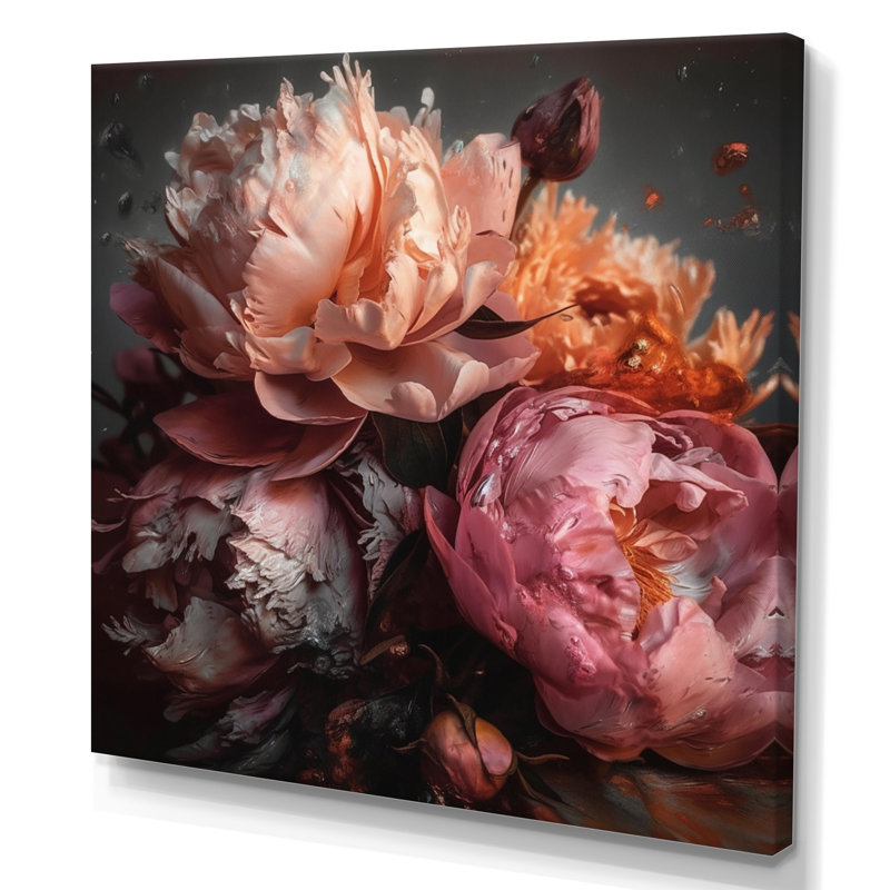Orange rose, pivoines en fleurs - pivoines, reproduction d'art sur toile encadrée, H 24 po x l 24 po, Toile tendue