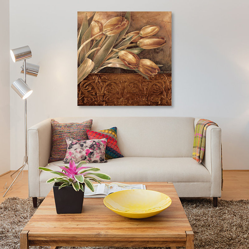 « cuivre tulipes ii », impression sur toile, H 12 po x l 12 po x P 0,75 po, Toile tendue, Pas de tapis