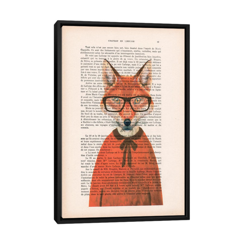 «Vintage Paper Series: Clever Fox», impression sur toile, H 26 po x l 18 po x P 1,5 po, Toile avec cadre noir, Pas de tapis
