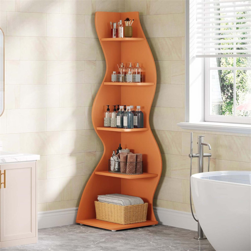 Bibliothèque de coin et support pour plante à 5 niveaux de 69,8 pouces de hauteur, pour espace restreint, solution de rangement moderne et élégante