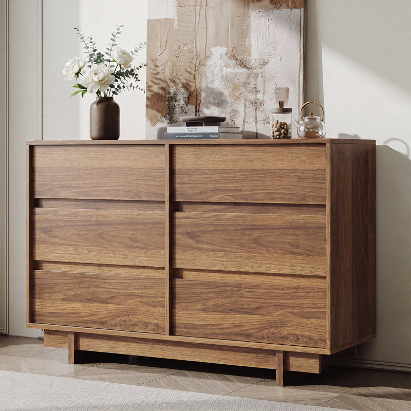 Commode 6 tiroirs Modern, commodes en bois de 47,2 po de largeur, noyer, Brun