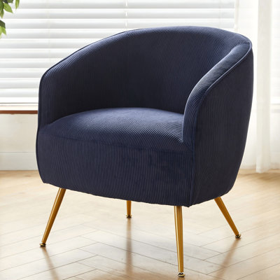 Chaise d'appoint en velours côtelé avec pieds en métal doré, fauteuil rembourré moderne, fauteuil demi-tonneau confortable pour le salon et la chambre à coucher