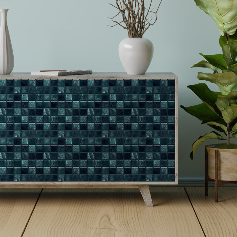 Metallic Self Adhesive Tile Stickers 15cm x 15cm, Turquoise/Black
