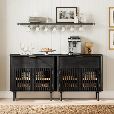 Armoire d'appoint 63 "avec 4 portes à lattes et 2 tiroirs, armoire de rangement moderne avec design cannelé minimaliste, pour le salon, la cuisine, la salle à manger, le couloir