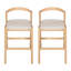 Tabouret de bar d'intérieur en bois d'hévéa, finition naturelle et revêtement beige, ensemble de 2